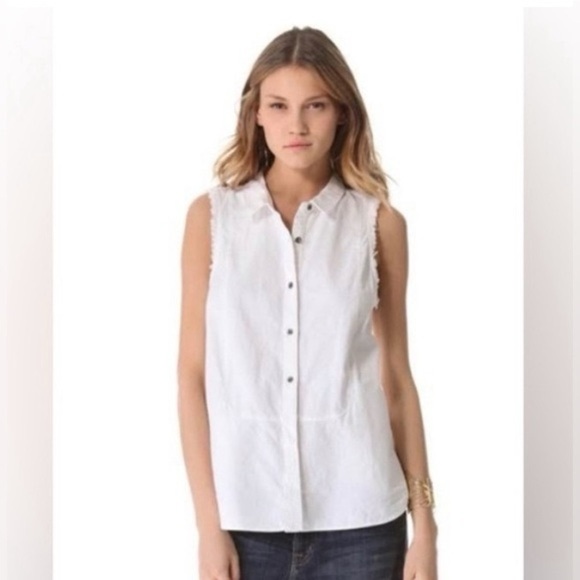 Free People Tops - Free People White Sleeveless Mandarin Collar Shirt